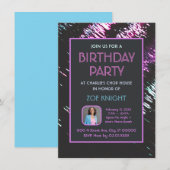 Aqua en Paarse foto verjaardagsfeestje uitnodiging (Voorkant / Achterkant)