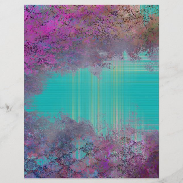 Aqua en Paarse Mermaid Grunge Scrapbook Pape (Voorkant)