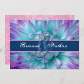 Aqua en Paarse ventilatorbenzalen en ribbon Weddin Kaart (Voorkant / Achterkant)