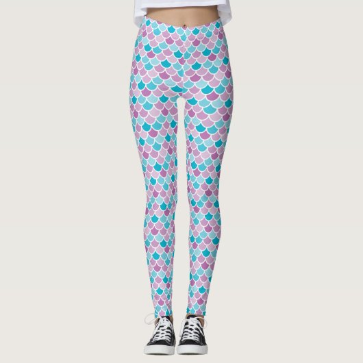 Aqua en Paarse zeemeermin schaal Leggings (Voorkant)