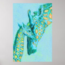 aqua en perzikgiraffen poster