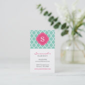 Aqua en Pink Chic Marokkaanse Lattice Monogram Visitekaartje (Staand voorkant)