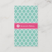 Aqua en Pink Chic Marokkaanse Lattice Monogram Visitekaartje (Achterkant)