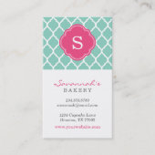 Aqua en Pink Chic Marokkaanse Lattice Monogram Visitekaartje (Voorkant)