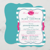 Aqua en Pink Fish Baby shower Uitnodiging (Voorkant / Achterkant)