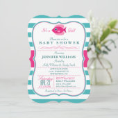 Aqua en Pink Fish Baby shower Uitnodiging (Staand voorkant)
