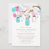 Aqua en Pink Hanging Mason Jars Wedding Kaart (Voorkant)