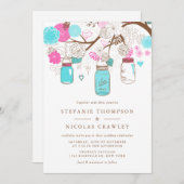 Aqua en Pink Hanging Mason Jars Wedding Kaart (Voorkant / Achterkant)