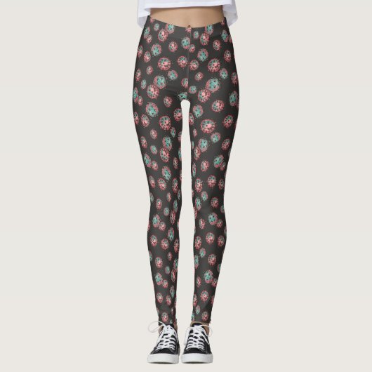 Aqua en Pink Waterverf Virus Leggings (Voorkant)