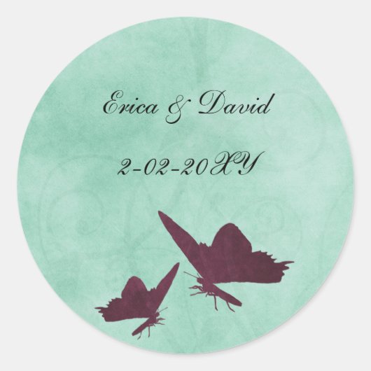 Aqua en Plum  vlinders enveloppen zeehonden Ronde Sticker (Voorkant)