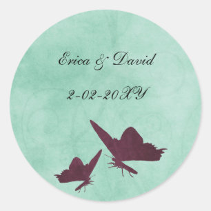 Aqua en Plum  vlinders enveloppen zeehonden Ronde Sticker