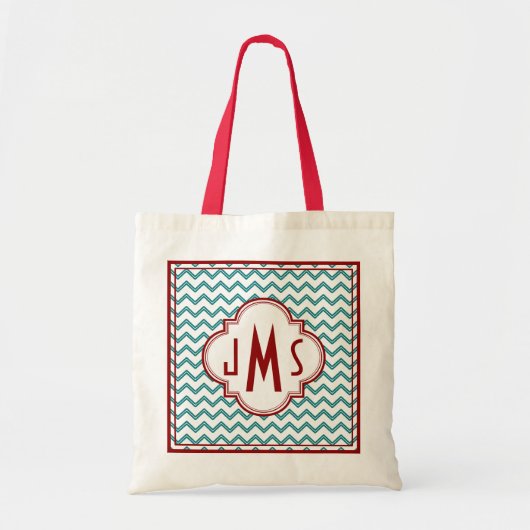 Aqua en Red Chevron Monogram Bag Tote Bag (Voorkant)