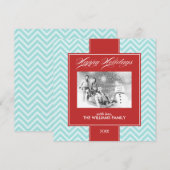 Aqua en Red Chevrons Custom Holiday Cards Feestdagenkaart (Voorkant / Achterkant)