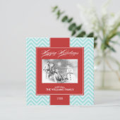 Aqua en Red Chevrons Custom Holiday Cards Feestdagenkaart (Staand voorkant)