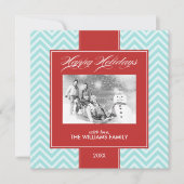 Aqua en Red Chevrons Custom Holiday Cards Feestdagenkaart (Voorkant)