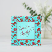 Aqua en Red Floral "Je bent uitgenodigd" Uitnodigi Kaart (Staand voorkant)