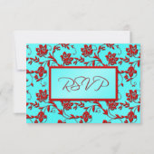 Aqua en Red Floral Reply Kaart (Voorkant)