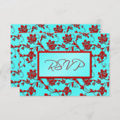 Aqua en Red Floral Reply Kaart (Voorkant / Achterkant)