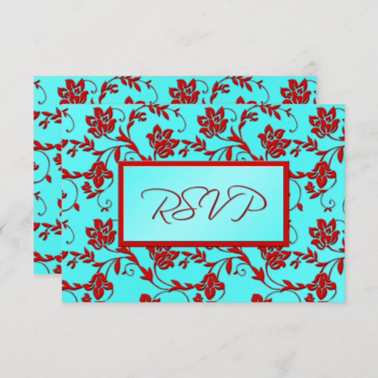 Aqua en Red Floral Reply Kaart (Voorkant / Achterkant)