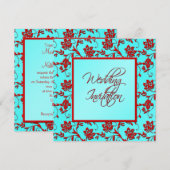 Aqua en Red Floral Wedding II Kaart (Voorkant / Achterkant)