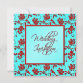 Aqua en Red Floral Wedding Invitation Kaart (Voorkant)