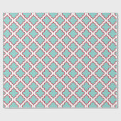 Aqua en Red Holiday Moroccan Quatrefoil Cadeaupapier (Vlak)