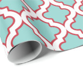 Aqua en Red Holiday Moroccan Quatrefoil Cadeaupapier (Rol Hoek)