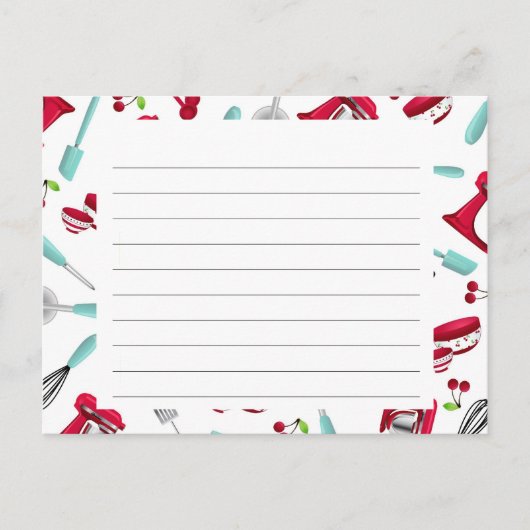 Aqua en Red Kitchen Gadget Recipcard Briefkaart (Voorkant)