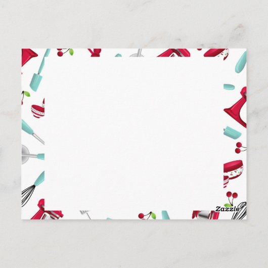 Aqua- en Red Kitchen Gadget Recipcard ongeëigend Briefkaart (Achterkant)