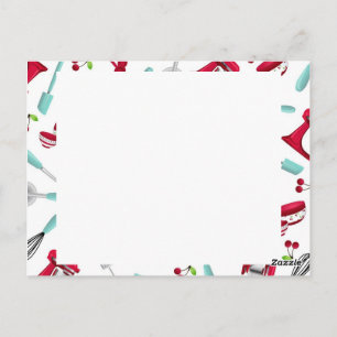 Aqua- en Red Kitchen Gadget Recipcard ongeëigend Briefkaart