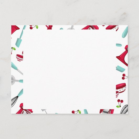 Aqua- en Red Kitchen Gadget Recipcard ongeëigend Briefkaart (Voorkant)