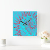 Aqua en Red Spiral Tie Dye Clock Vierkante Klok (Huis)