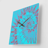 Aqua en Red Spiral Tie Dye Clock Vierkante Klok (Hoek)