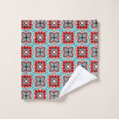 Aqua en Red Tile Pattern Bad Handdoek (Wasdoekje)