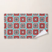 Aqua en Red Tile Pattern Bad Handdoek (Handdoek)