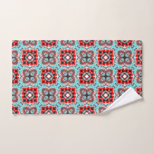 Aqua en Red Tile Pattern Bad Handdoek (Handdoek)