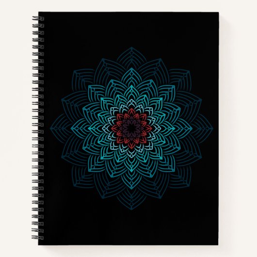 Aqua en Rode Bloem Mandala Notitieboek (Voorkant)