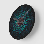 Aqua en Rode Bloem Mandala Ronde Klok (Hoek)