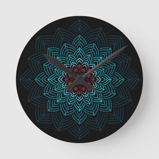 Aqua en Rode Bloem Mandala Ronde Klok (Voorkant)