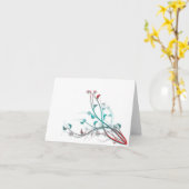 Aqua en Rode Notecard Kaart (Gele Bloem)