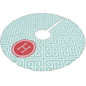Aqua en Rood Grieks Sleutel Monogram Kerstboom Rok (Gekanteld)