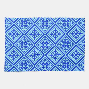 Aqua en Royal Blue Art Deco Modern Dish Towel Theedoek