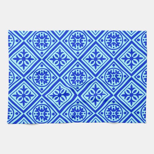 Aqua en Royal Blue Art Deco Modern Dish Towel Theedoek (Horizontaal)