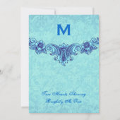 Aqua en Royal Blue  Monogram Wedding H346 Kaart (Achterkant)