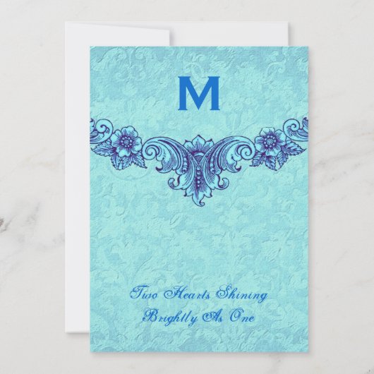 Aqua en Royal Blue Monogram Wedding H346 Kaart (Achterkant)