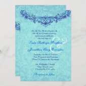 Aqua en Royal Blue  Monogram Wedding H346 Kaart (Voorkant / Achterkant)