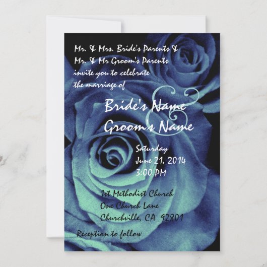 Aqua en Royal Blue Rozen Wedding Invitation Kaart (Voorkant)