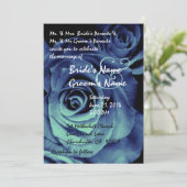 Aqua en Royal Blue Rozen Wedding Invitation Kaart (Staand voorkant)