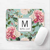 Aqua en Roze bloem Ventilator Voeg Jouw naam toe Muismat (Met muis)