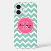 Aqua en Roze Chevron Custom Monogram Case-Mate iPhone Case (Achterkant)